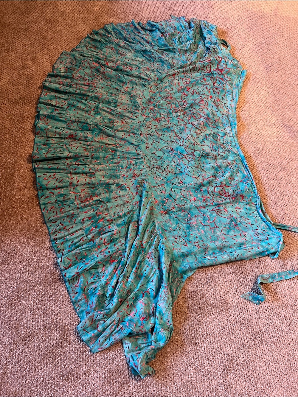 Handmade Balinese Batik Beaded Wrap Skirt/Sarong – Turquoise Floral made in Bali - Picture 3 of 5